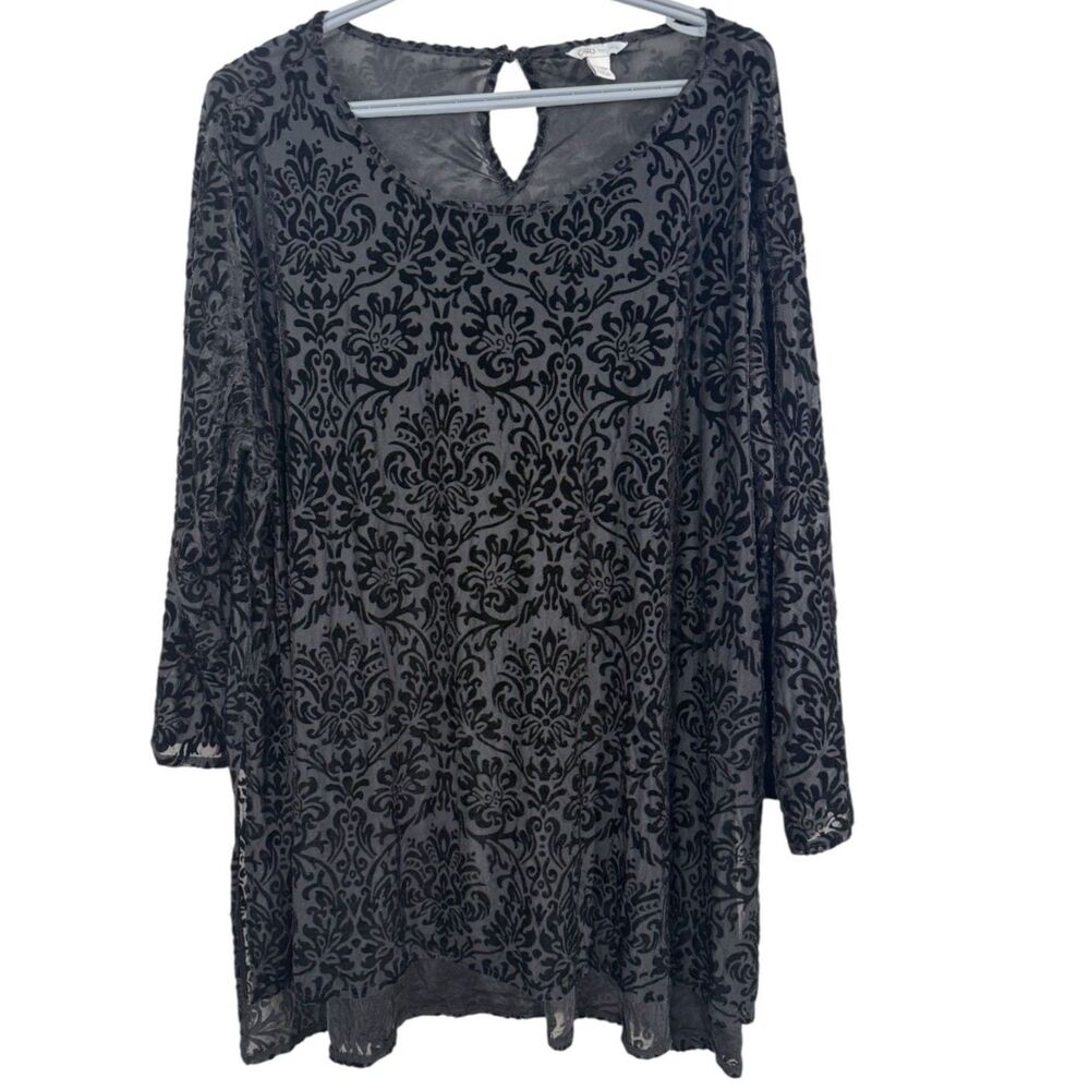 Cato Womens Black Velvet Burnout Top Sz 22/24W Whimsigoth Witchy Goth Grunge